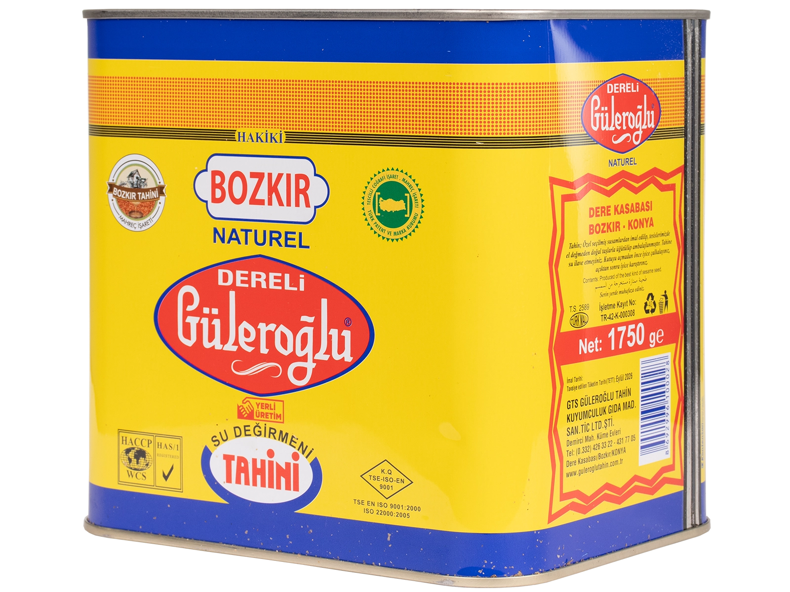 Güleroğlu Kepeksiz Bozkır Tahini Teneke Kutu Net 1750 Gr